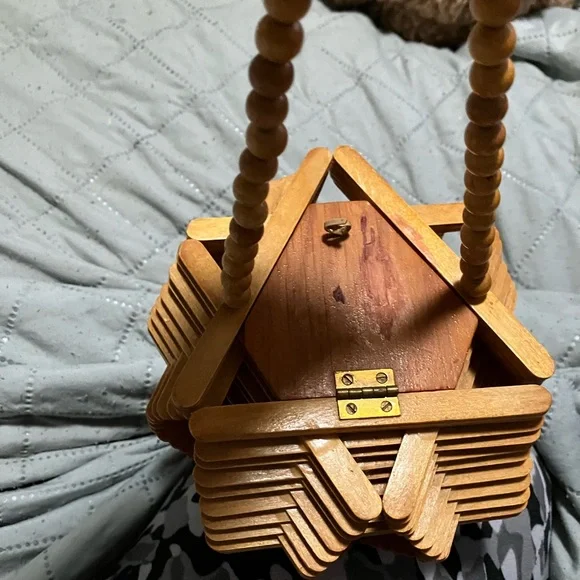 Vintage Hippy Folk Art Handmade Popsicle Stick Purse - Picture 8 of 11